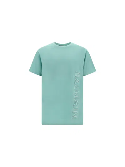 Shop Balmain Logo Cotton T-shirt In Green