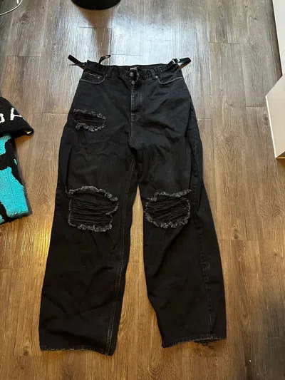 Pre-owned Balenciaga Distressed Baggy Black Jeans