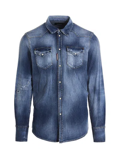 Shop Dsquared2 Icon Western Shirt In Blue