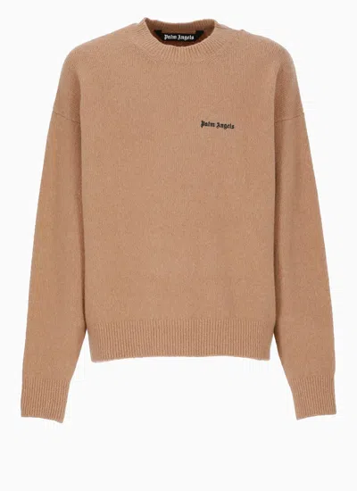 Shop Palm Angels Logo Crewneck Sweater In Brown