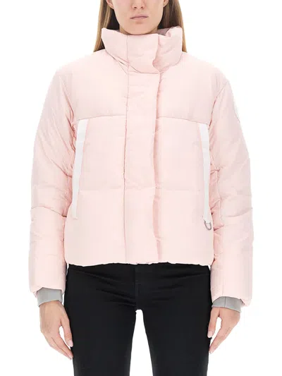 Shop Canada Goose Junction Pink Nylon Cropped Down Jacket In Pink Lemon