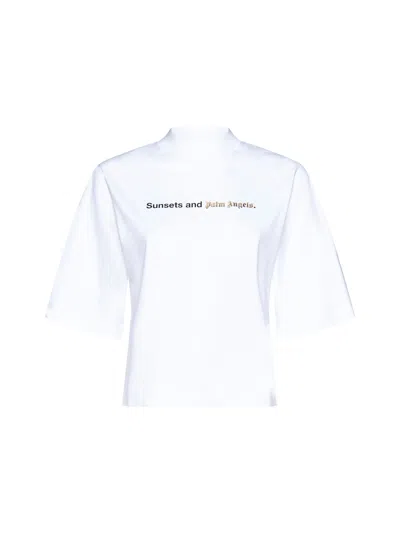 Shop Palm Angels White Stretch-cotton T-shirt In White Black
