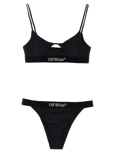 Shop Off-white Logo Band Bikini Set In White/black