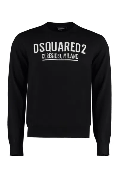 Shop Dsquared2 Virgin Wool Crew-neck Sweater In Black