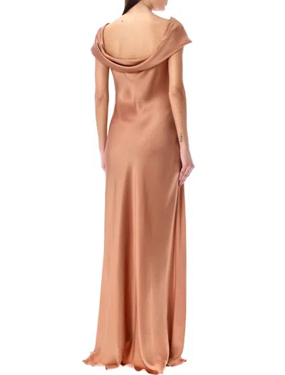 Shop Alberta Ferretti Satin Long Dress In Copper