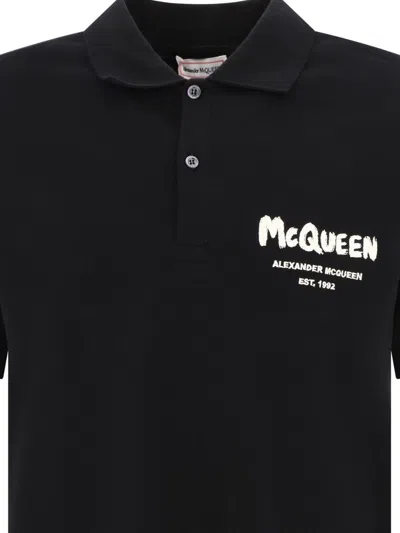 Shop Alexander Mcqueen "mcqueen Graffiti" Polo Shirt In Black