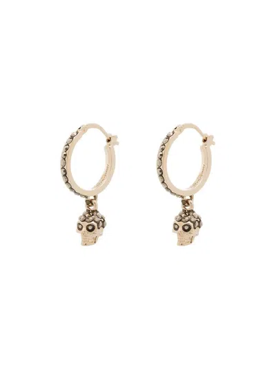 Shop Alexander Mcqueen Skull Swarovski Crystal Embellished Hoop Earrings In Golden