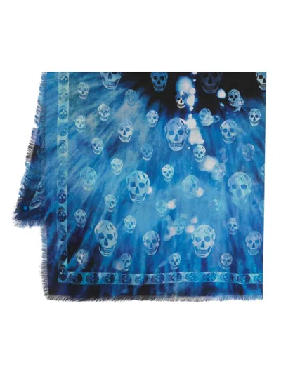 Shop Alexander Mcqueen Skull Wool Scarf In Blue