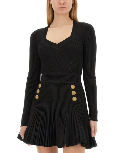 Shop Balmain Short Knit Dress In Black
