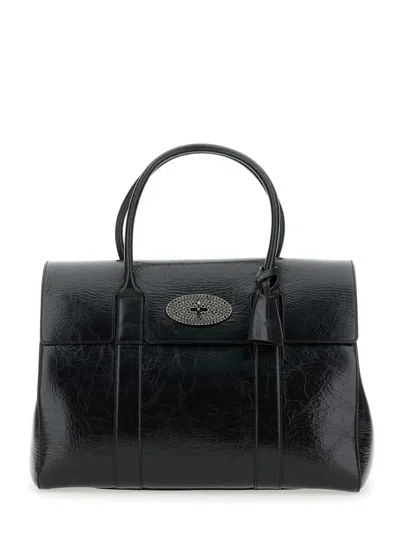 Shop Mulberry 'bayswater' Black Handbag With Postman's Lock Closure In Leather Woman