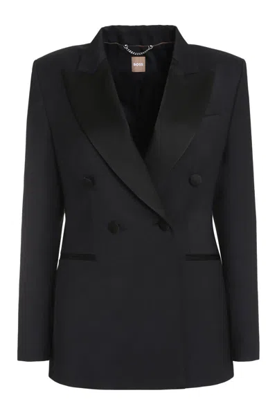 Shop Hugo Boss Boss Jatuxa Double-breasted Jacket In Black