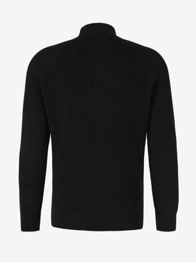 Shop Brunello Cucinelli Ribbed Knit Cotton Polo In Black