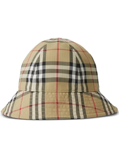 Shop Burberry Check Motif Nylon Bucket Hat In Beige