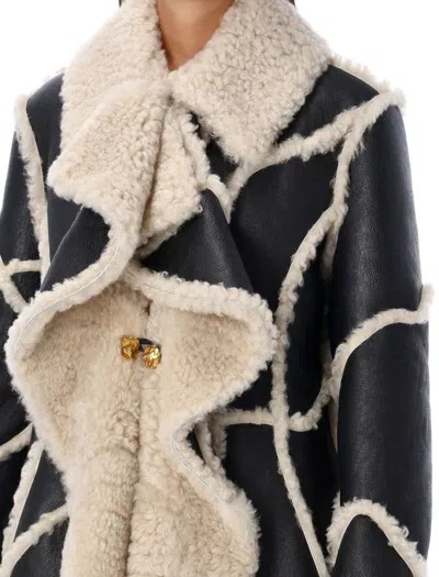 Shop Chloé Shearling Coat In Black / White