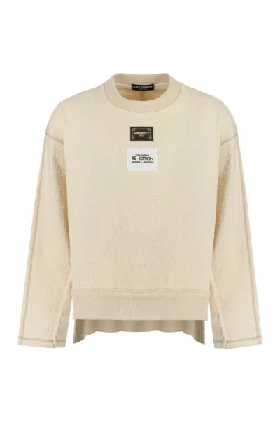 Shop Dolce & Gabbana Logo Detail Cotton Sweatshirt In Panna