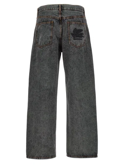 Shop Etro Logo Embroidery Jeans In Gray