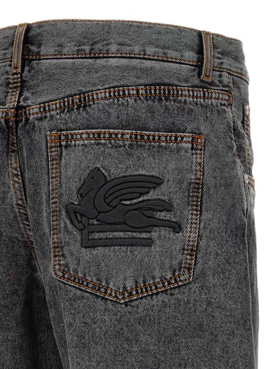 Shop Etro Logo Embroidery Jeans In Gray