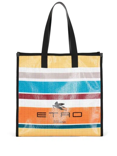 Shop Etro Nylon Striped Tote Bag In Multicolour