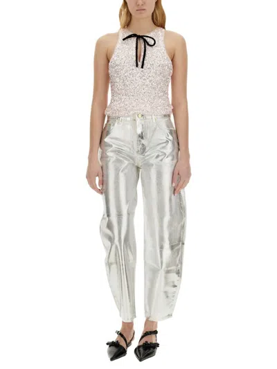 Shop Ganni Sequined Top In White