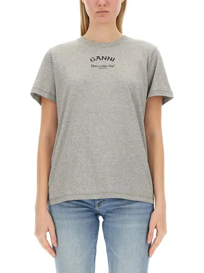 Shop Ganni T-shirt Con Logo In Grey