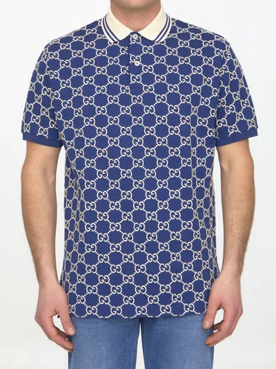 Shop Gucci Gg Stretch Cotton Polo Shirt In Blue