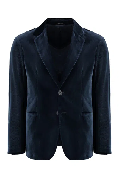 Shop Giorgio Armani Single-breasted Velvet Jacket In Blue