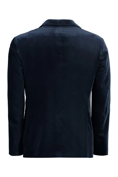 Giorgio Armani Single-breasted Velvet Jacket In Blue