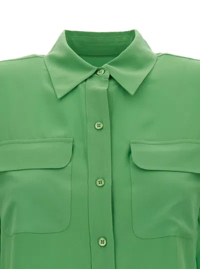 Shop Equipment Green Satin Slim Signature Shirt In Silk Woman