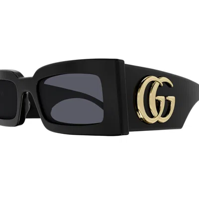 Gucci Gg1425s 001 Rectangle Sunglasses In Black