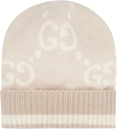Shop Gucci Knitted Beanie In Sand