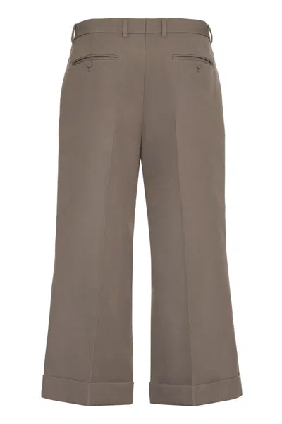 Shop Gucci Wool Gabardine Trousers In Taupe