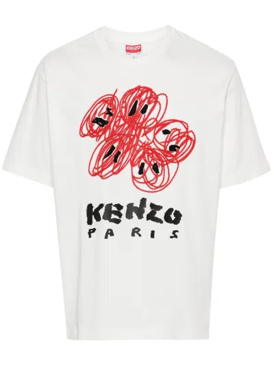 Shop Kenzo Drawn Varsity Cotton T-shirt In White