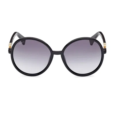 Max Mara Women's Round-frame Shiny Black And Smoke Gradient Injected Sunglasses In 01b Black