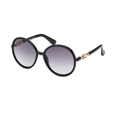 Max Mara Women's Round-frame Shiny Black And Smoke Gradient Injected Sunglasses In 01b Black