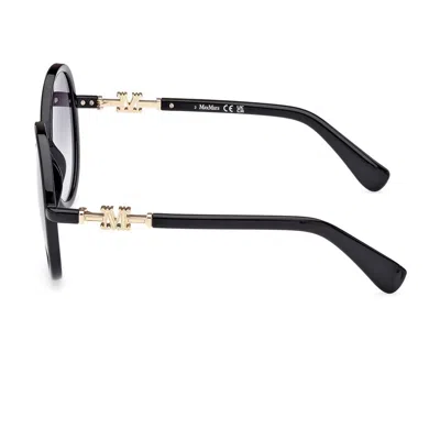 Max Mara Women's Round-frame Shiny Black And Smoke Gradient Injected Sunglasses In 01b Black