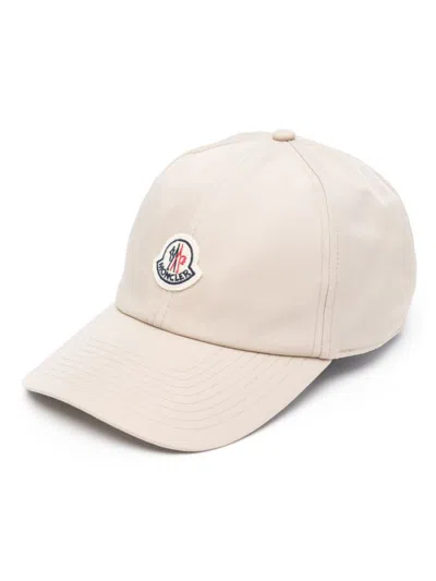 Shop Moncler Hat With Logo In Beige
