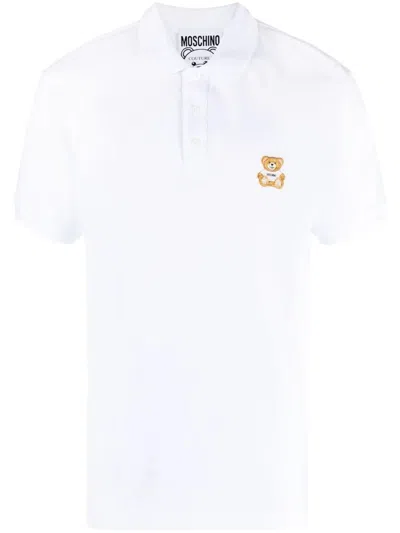 Shop Moschino Polo Shirt With Teddy Bear Motif In White