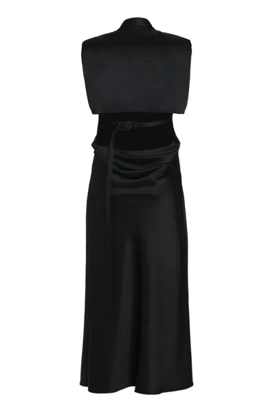 Shop Off-white Satin Dress With Decorative  Cross In Black