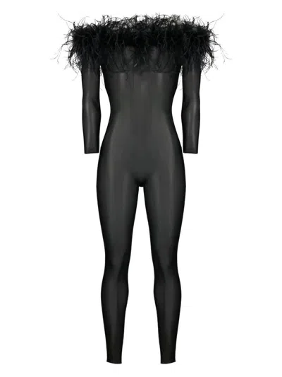 Shop Oseree Oséree Plumage Jumpsuit Clothing In Black