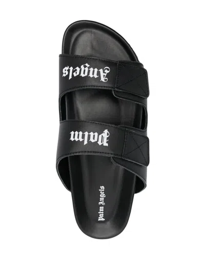 Shop Palm Angels Logo Leather Sandals In Black
