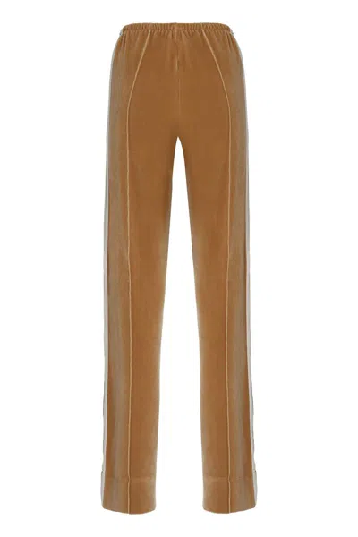 Palm Angels Velvet Trousers With Contrasting Color Stripe In Beige