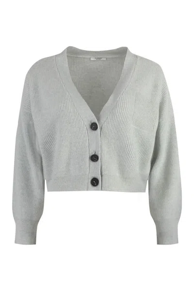 Peserico Ribbed-knit Button Cardigan In Grey