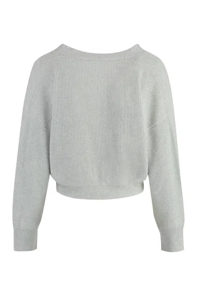 Peserico Ribbed-knit Button Cardigan In Grey