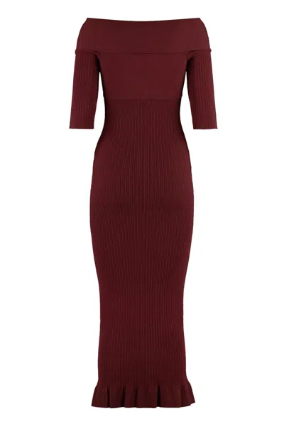 Philosophy Di Lorenzo Serafini Burgundy Off-the-shoulder Ruffled Midi Dress In Burgundy