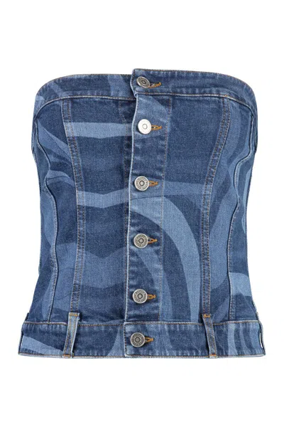 Pucci Marmo-print Denim Miniskirt In Denim