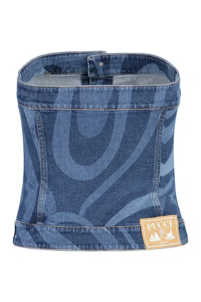 Pucci Marmo-print Denim Miniskirt In Denim