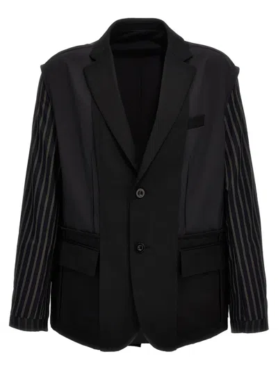 Shop Sacai Two-material Blazer In Black
