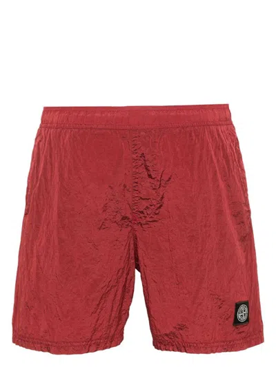 Shop Stone Island Swimsuit With Logo In Red