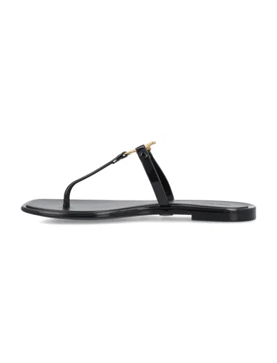 Shop Tory Burch Roxanne Jelly Thong Sandals In Perfect Black / Gold
