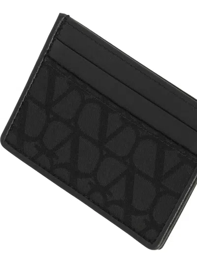 Shop Valentino Garavani Card Holder In Toile Iconographe Technical Fabric In Black